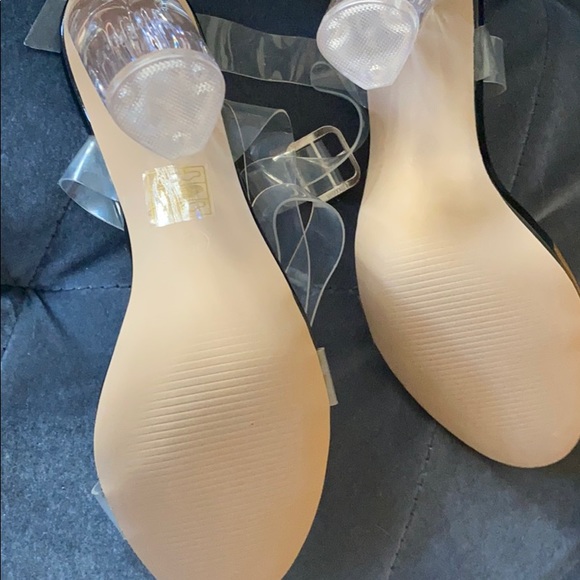Black Perspex Barely There Clear Block Heels - Picture 3 of 3